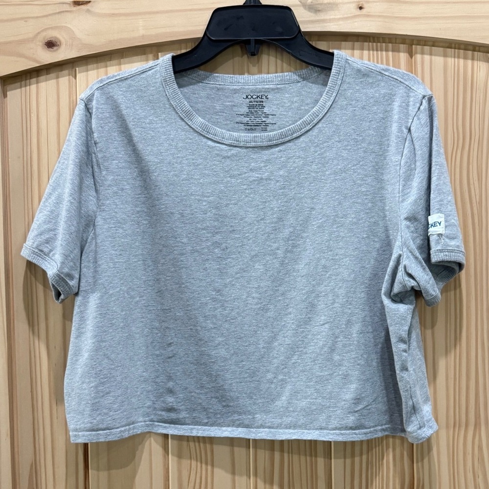 Jockey Womens XL Gray Organic Cotton Blend Short Sleeve Crop Top T-Shirt